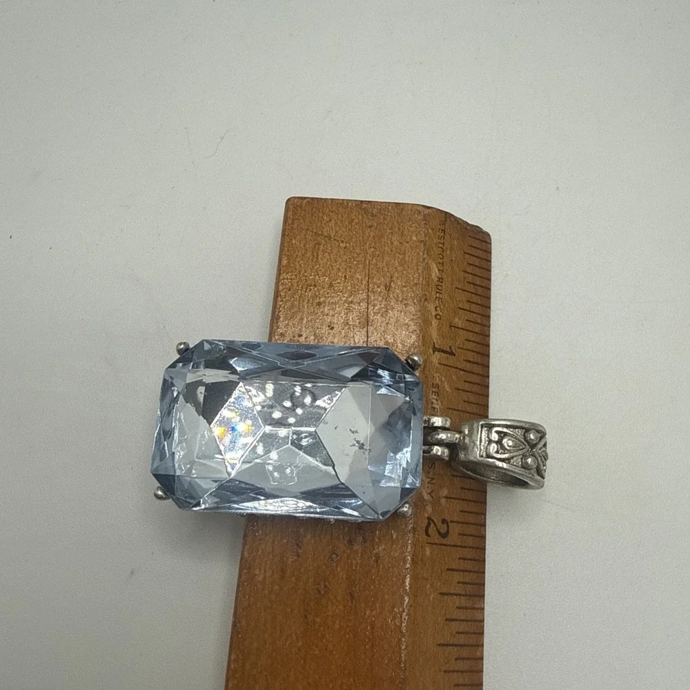 Vintage Brighton Silver Plated Large Rectangular Foiled Glass Statement Pendant